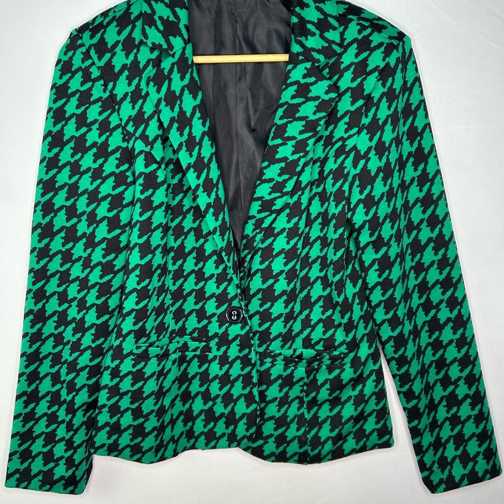 Bobeau Green and Black Houndstooth Blazer